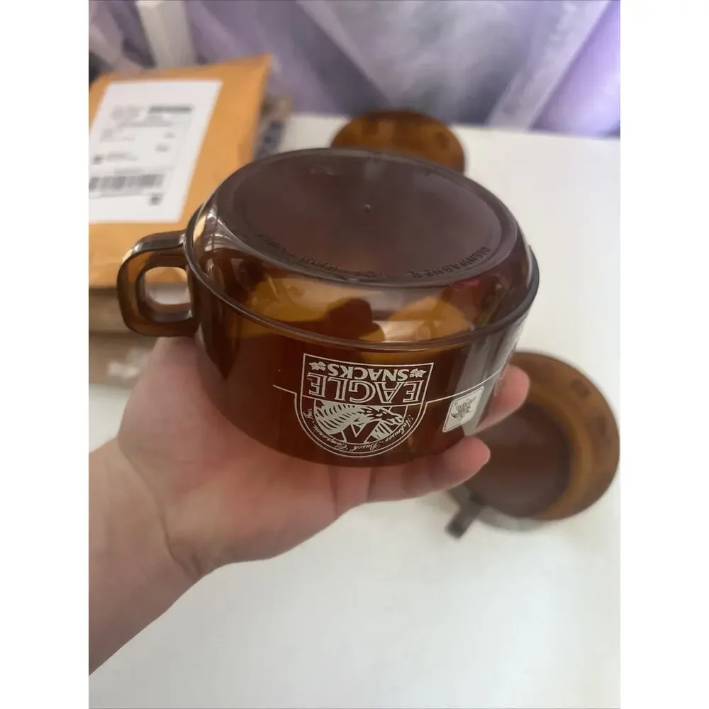 Vintage Amber Anheuser Busch Eagle Snack Cup Soup Bowl Brown w Handles